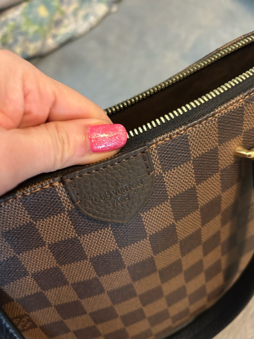 Louis Vuitton Brown Damier Ebene Canvas Tote with Gold Hardware - Picture 2 of 10